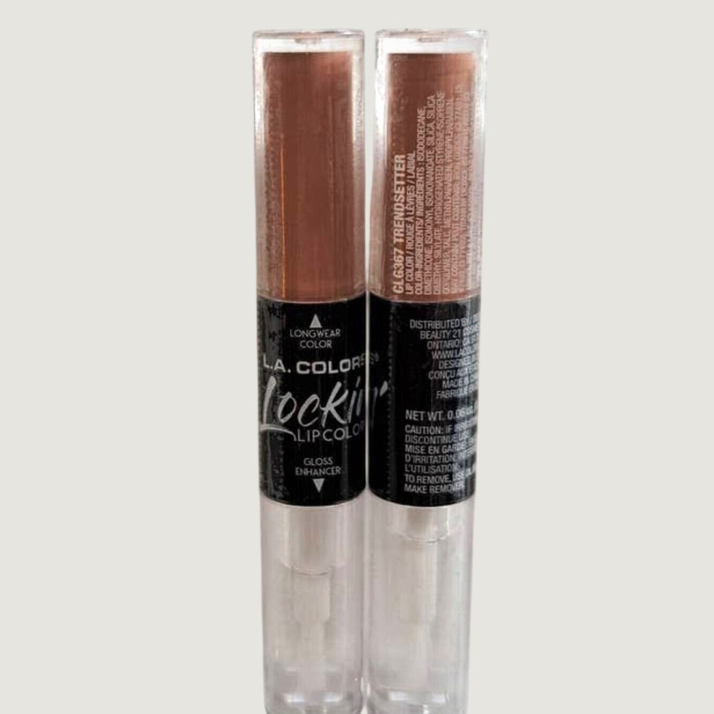New L.A. Colors Lock In Lip Color Duo CLG367 Trendsetter Brown Nude Lip Gloss